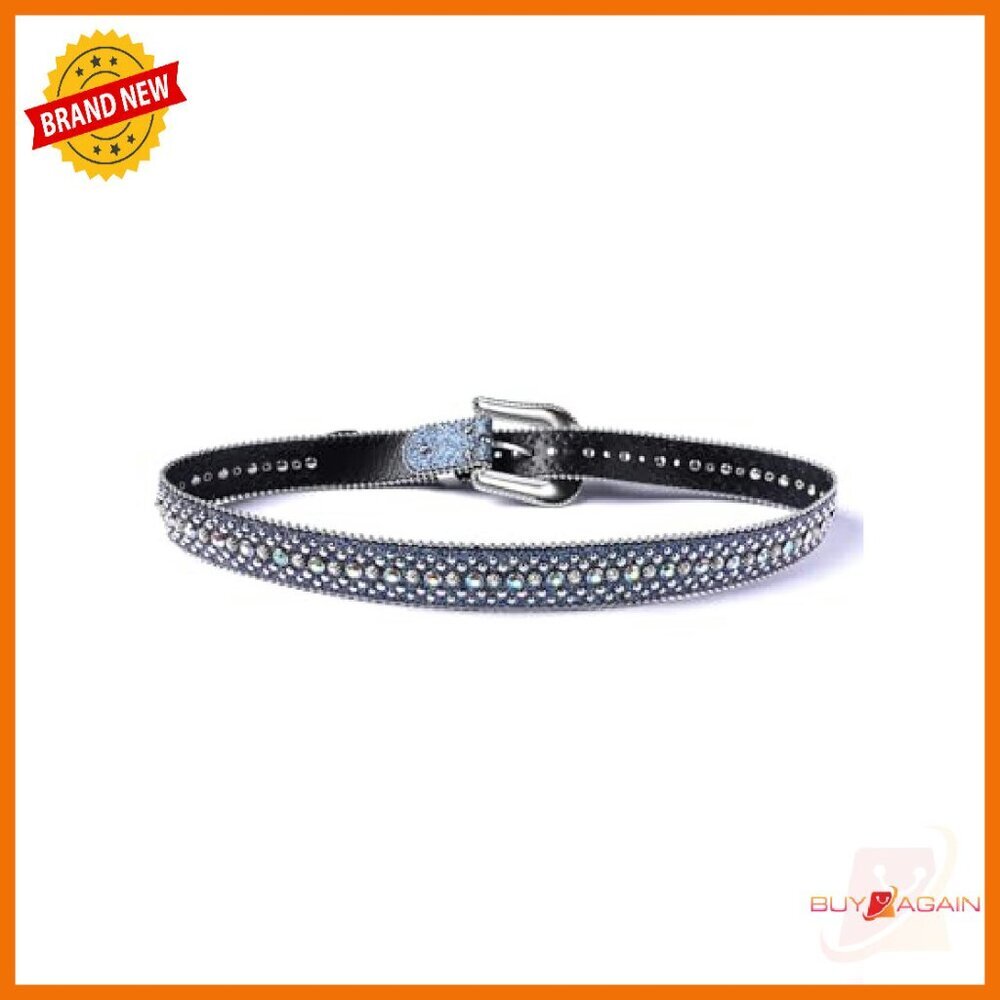 Rhinestone Crystal Studded Western Belt 1.5" Wide Faux Leather - Picture 4 of 5